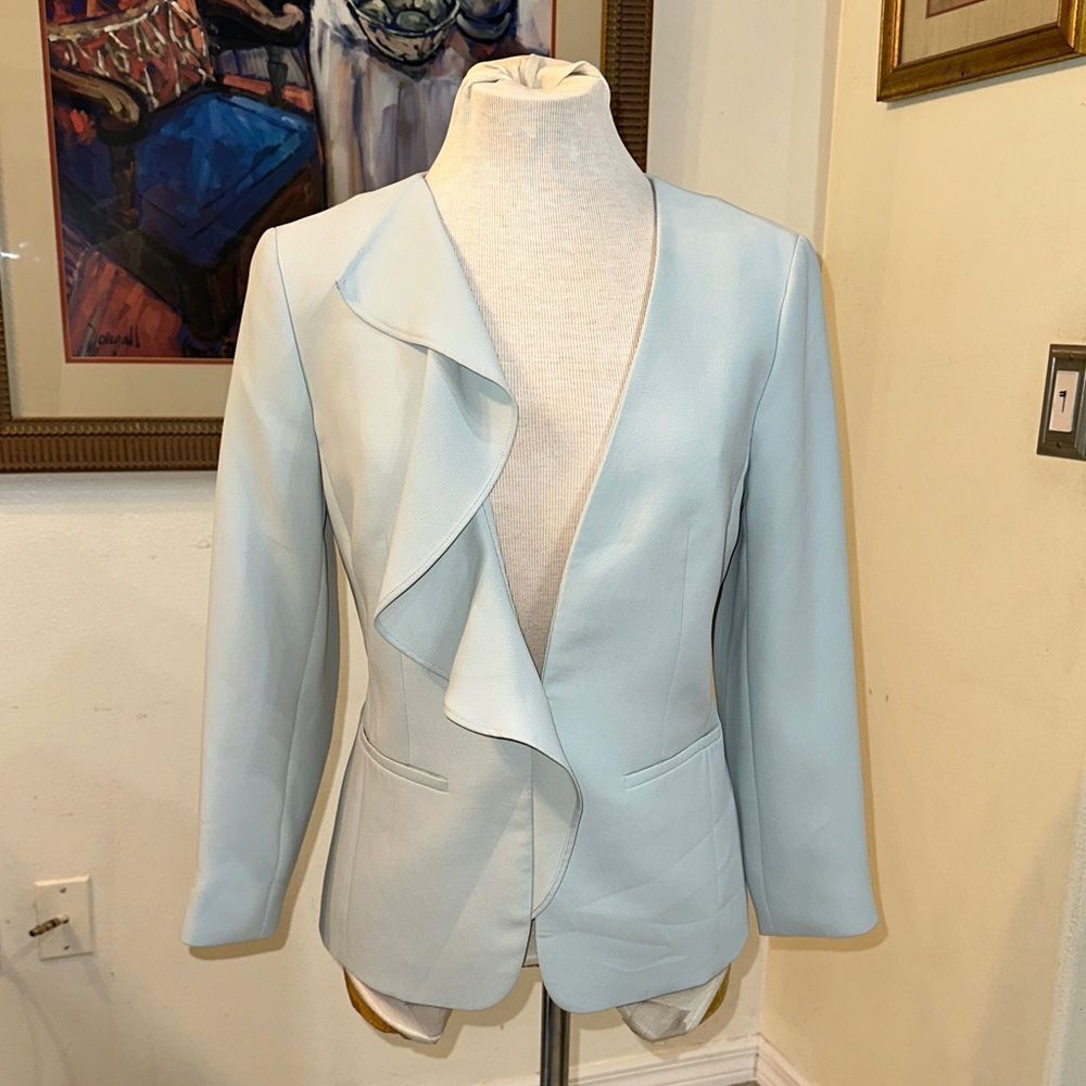 Talbots Elegant Light Blue Ruffle Women's Blazer Size 2 - Picture 2 of 11